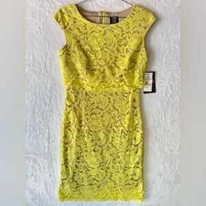 JAX Yellow Lace Sleeveless Dress Beige Nude Lining Layered Bodice Party ModCloth
